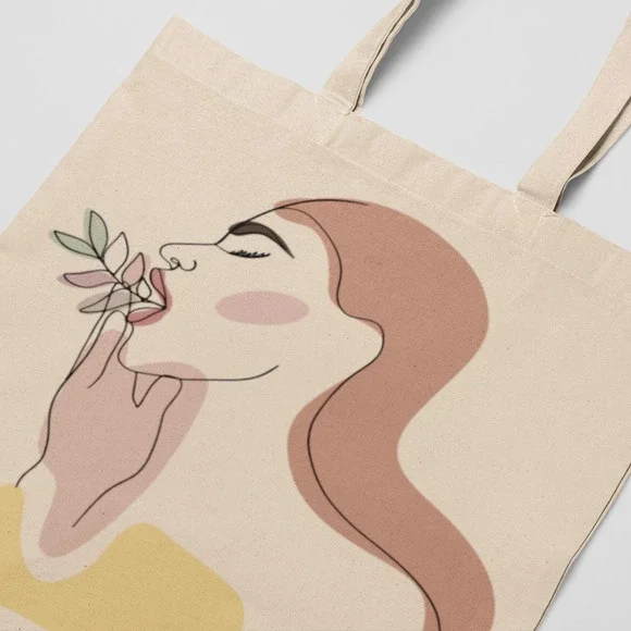 Feminist Peach Boho Line Art Canvas Tote - Picture 3 of 5